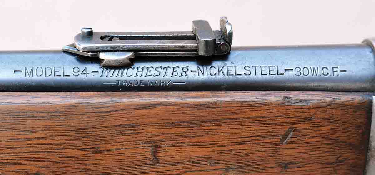 Barrel marking: MODEL 94-WINCHESTER-NICKEL STEEL-30 W.C.F.